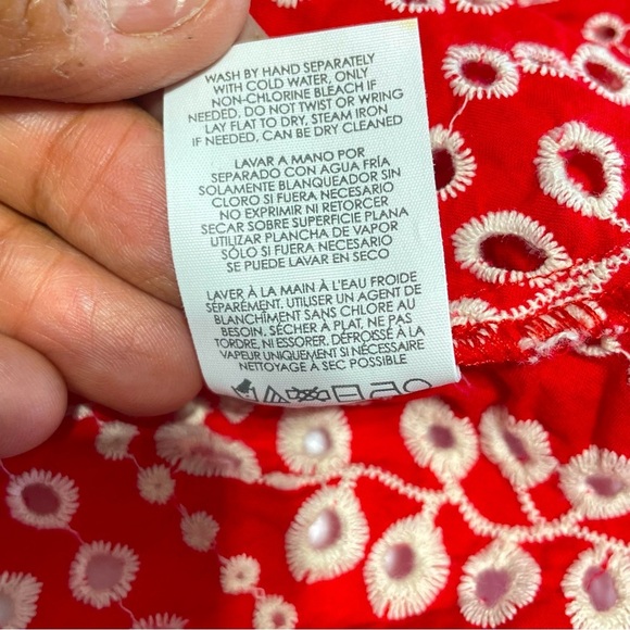 CAbi Lyric Red White Eyelet Embroidered Puff Sleeve Top Blouse Size M 6203 - Picture 11 of 15